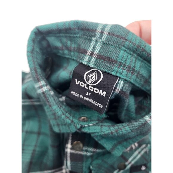 VOLCOM Todder Boys 3T Caden Plaid Long Sleeve Snap Button Shirt NWT Sea Green - Picture 7 of 7